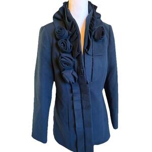 Victorian Pea Coat Ruffle Neck Steampunk Artsy Retro Rosette Rose Texture Blue